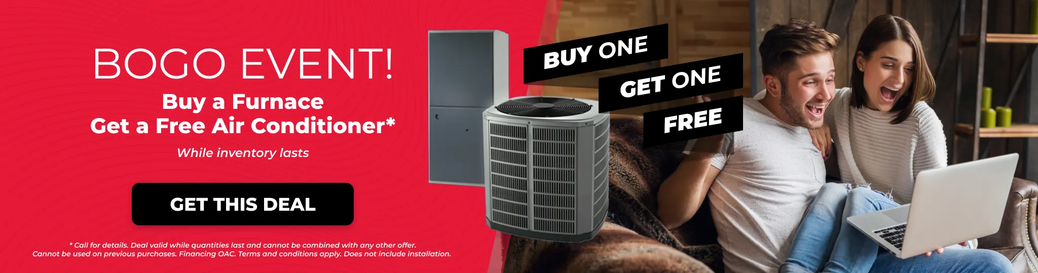 Banner of a happy family and information about air conditioner services deal